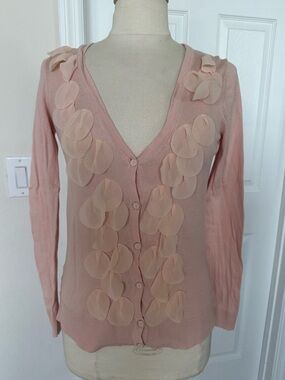 LOFT Blush Pink Petal Appliqué V-Neck Cardigan